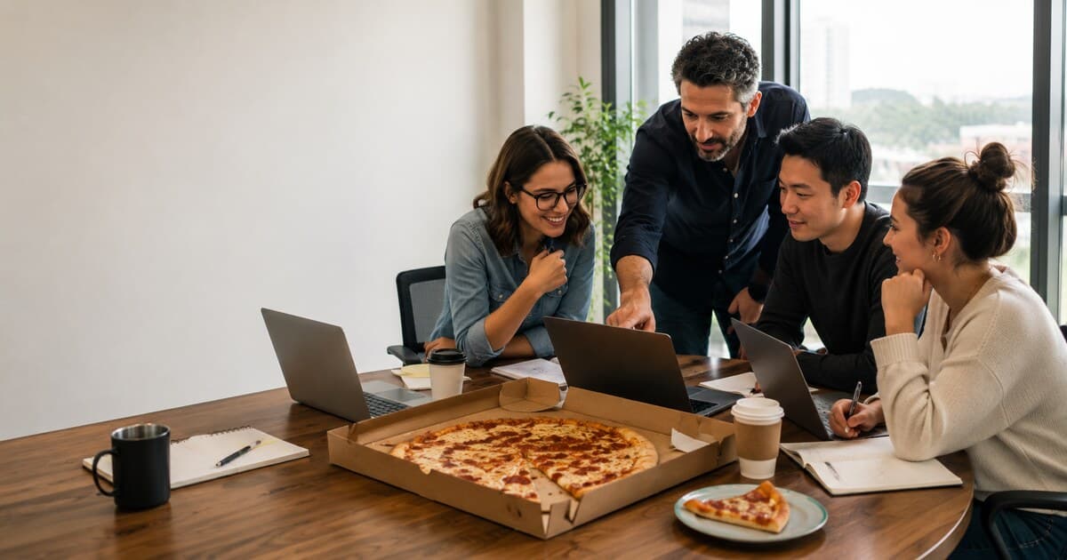 A small, senior engineering pod directing a layer of AI agents, with shared product and platform functions feeding the team.